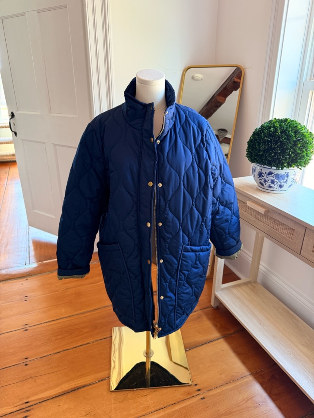 J. Crew Quilted Navy Blue Puffer Coat